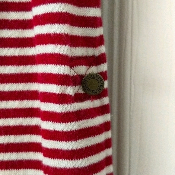 Lauren Ralph Lauren Striped Round Neck Long Roll Tab Sleeve Top Red White XS - Picture 11 of 14